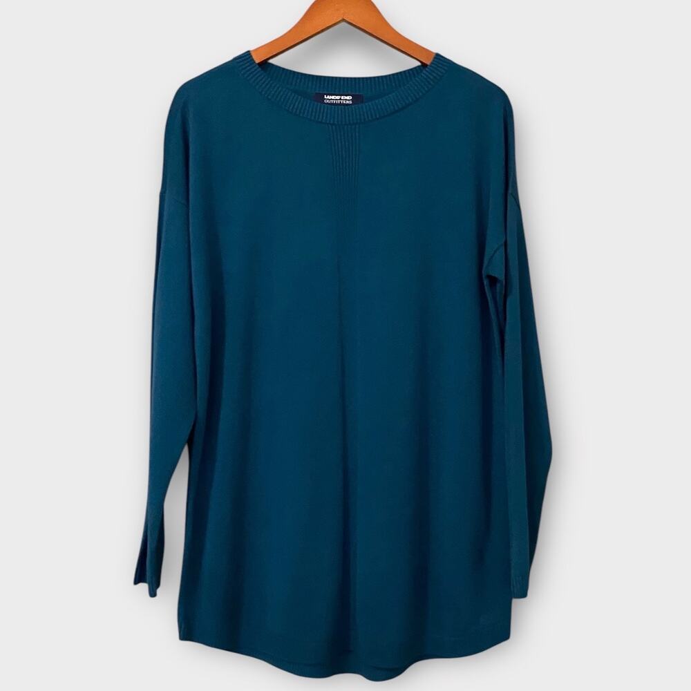 Lands’ End Mens Crewneck Sweater Medium Teal Blue Green Cotton Modal Lightweight - Picture 10 of 12